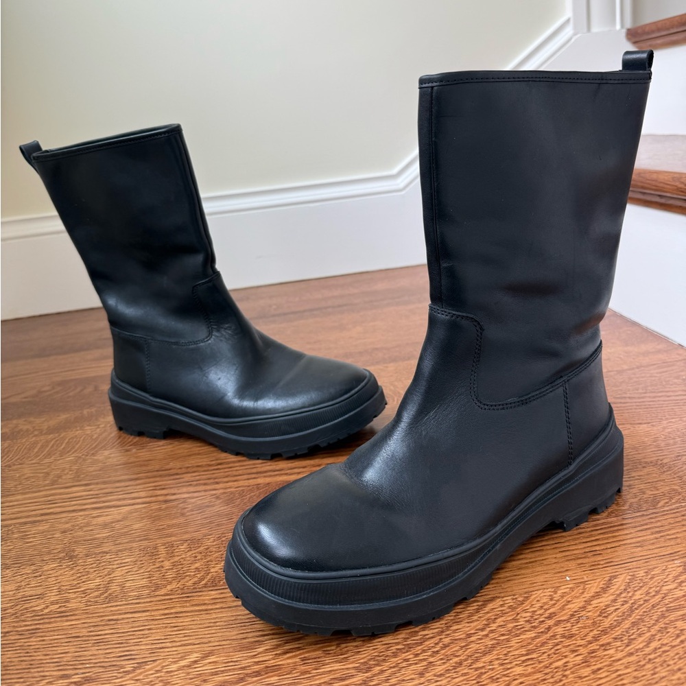 CAMPER‎ Brutus Trek Black Leather Boots Calf Michelin Pull On Goth Grunge 41